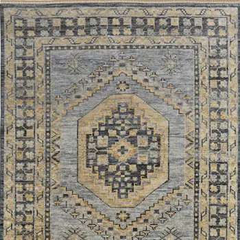 9' X 12' Blue Gray and Tan Wool Oriental Hand Knotted Area Rug With Fringe