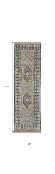 10' Blue Gray and Tan Wool Oriental Hand Knotted Runner Rug With Fringe