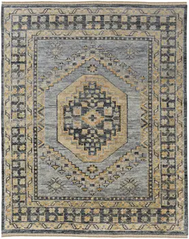 2' X 3' Blue Gray and Tan Wool Oriental Hand Knotted Area Rug With Fringe