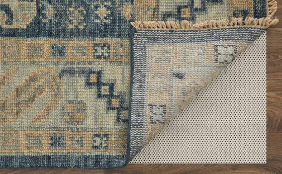 10' Blue and Ivory Wool Geometric Hand Knotted Runner Rug With Fringe