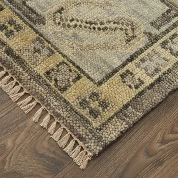 3' X 5' Gray and Brown Wool Geometric Hand Knotted Area Rug With Fringe