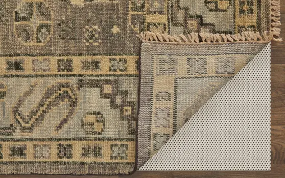 3' X 5' Gray and Brown Wool Geometric Hand Knotted Area Rug With Fringe