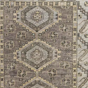 8' X 10' Ivory Gray And Brown Wool Geometric Hand Knotted Area Rug With Fringe