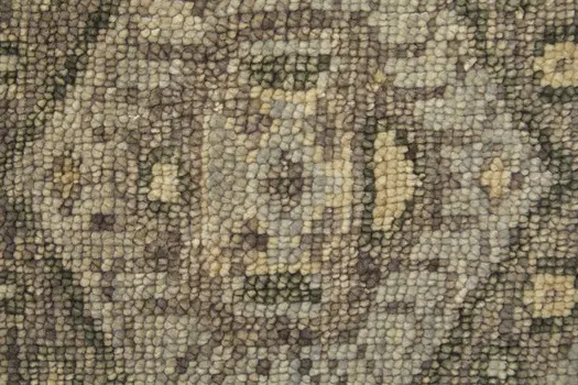 12' Ivory Gray and Brown Wool Geometric Hand Knotted Runner Rug With Fringe
