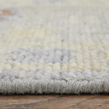 8' X 10' Light Blue and Taupe Wool Floral Hand Knotted Area Rug With Fringe