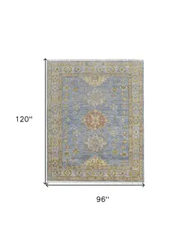 8' X 10' Green Blue and Yellow Wool Geometric Hand Knotted Area Rug With Fringe