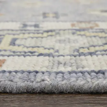 3' X 5' Gray Blue and Taupe Wool Geometric Hand Knotted Area Rug With Fringe