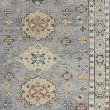 2' X 3' Gray Blue and Taupe Wool Geometric Hand Knotted Area Rug With Fringe