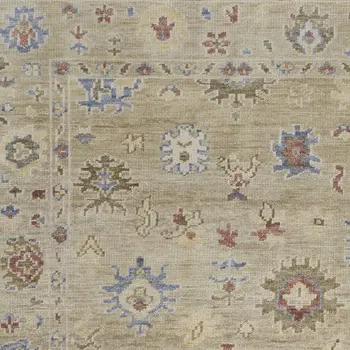 3' X 5' Tan Brown and Blue Wool Floral Hand Knotted Area Rug With Fringe