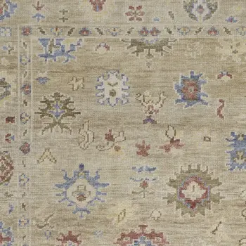 2' X 3' Tan Brown and Blue Wool Floral Hand Knotted Area Rug With Fringe
