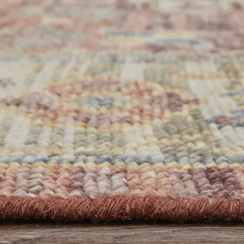 2' X 3' Ivory Red and Gold Wool Oriental Hand Knotted Area Rug With Fringe