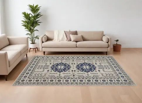 10' X 13' Blue and Gray Oriental Power Loom Area Rug