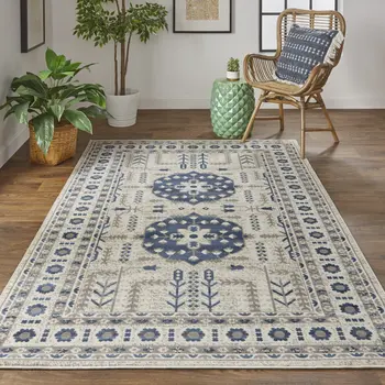 10' X 13' Blue and Gray Oriental Power Loom Area Rug