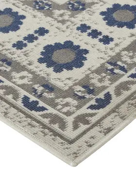 10' X 13' Blue and Gray Oriental Power Loom Area Rug
