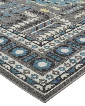 10' X 13' Gray Blue and Green Oriental Power Loom Area Rug