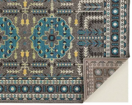 10' X 13' Gray Blue and Green Oriental Power Loom Area Rug