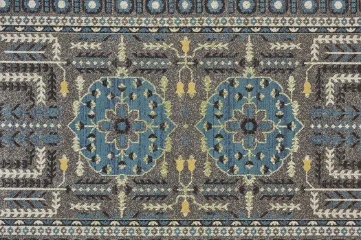 10' X 13' Gray Blue and Green Oriental Power Loom Area Rug