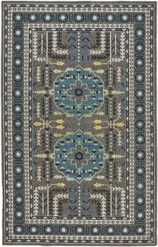 10' X 13' Gray Blue and Green Oriental Power Loom Area Rug