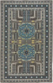 10' X 13' Gray Blue and Green Oriental Power Loom Area Rug