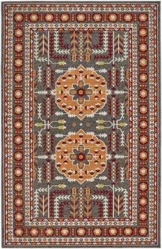 10' X 13' Red Gray and Orange Oriental Power Loom Area Rug