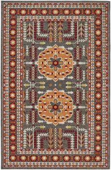 10' X 13' Red Gray and Orange Oriental Power Loom Area Rug
