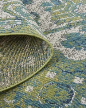 10' X 13' Blue and Green Oriental Power Loom Area Rug