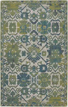 10' X 13' Blue and Green Oriental Power Loom Area Rug