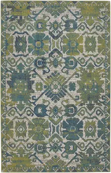 10' X 13' Blue and Green Oriental Power Loom Area Rug