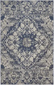 8' X 10' Gray Blue and Ivory Oriental Power Loom Area Rug
