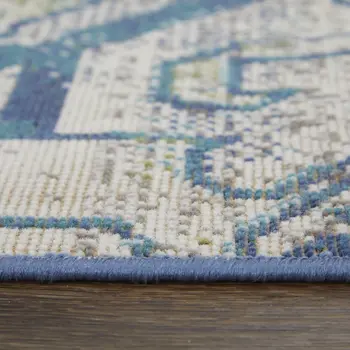 6' X 9' Green Blue and Ivory Oriental Power Loom Area Rug