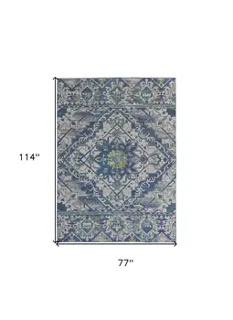 6' X 9' Green Blue and Ivory Oriental Power Loom Area Rug