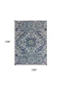 10' X 13' Green Blue and Ivory Oriental Power Loom Area Rug