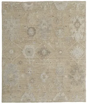 8' X 12' Tan and Ivory Wool Floral Hand Knotted Area Rug