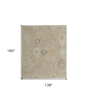 12' X 15' Tan and Ivory Wool Floral Hand Knotted Area Rug