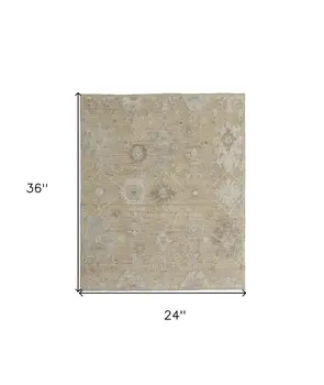 2' X 3' Tan and Ivory Wool Floral Hand Knotted Area Rug