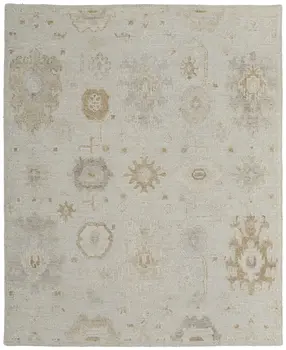8' X 12' Tan and Gray Wool Floral Hand Knotted Area Rug
