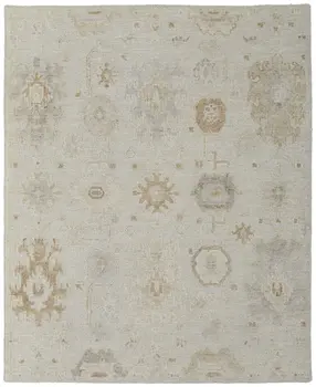 8' X 12' Tan and Gray Wool Floral Hand Knotted Area Rug
