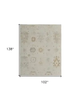 8' X 12' Tan and Gray Wool Floral Hand Knotted Area Rug