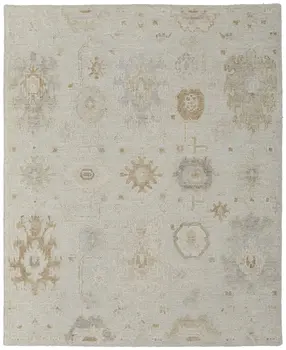 9' X 13' Tan and Gray Wool Floral Hand Knotted Area Rug