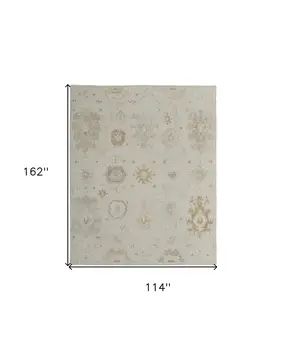 9' X 13' Tan and Gray Wool Floral Hand Knotted Area Rug