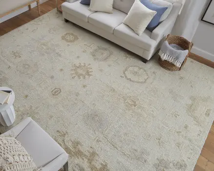 12' X 15' Tan and Gray Wool Floral Hand Knotted Area Rug