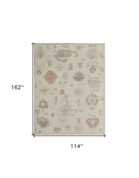 9' X 13' Ivory Tan and Gray Wool Floral Hand Knotted Area Rug