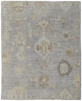 8' X 10' Gray and Blue Wool Floral Hand Knotted Area Rug