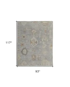 8' X 10' Gray and Blue Wool Floral Hand Knotted Area Rug