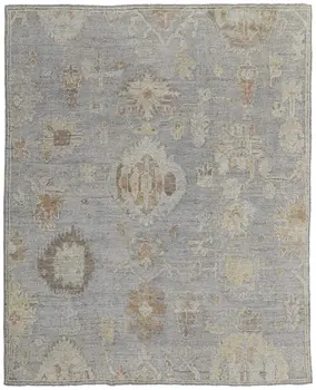 8' X 12' Gray and Blue Wool Floral Hand Knotted Area Rug