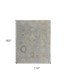 9' X 13' Gray and Blue Wool Floral Hand Knotted Area Rug