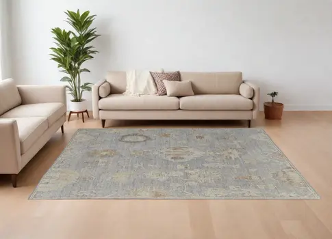 12' X 15' Gray and Blue Wool Floral Hand Knotted Area Rug