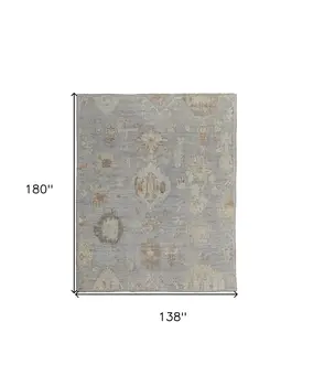 12' X 15' Gray and Blue Wool Floral Hand Knotted Area Rug