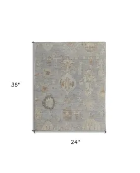 2' X 3' Gray and Blue Wool Floral Hand Knotted Area Rug