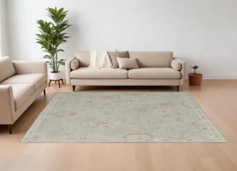 8' X 10' Gray and Brown Wool Floral Hand Knotted Area Rug